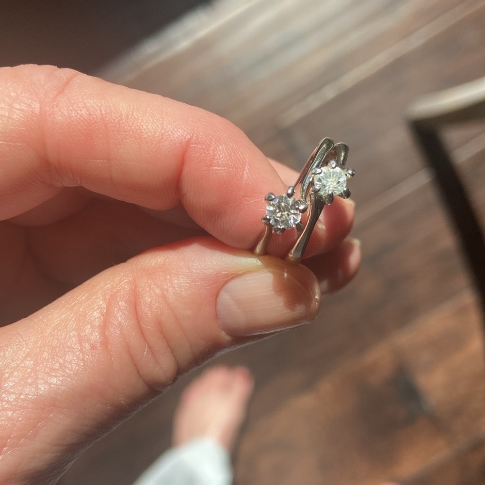 Two Silver tone, faux diamond engagement rings